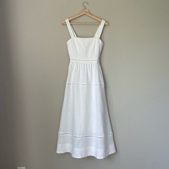NEW Reformation Everett Linen Midi Dress White | US 2 UK 6 - Picture 7 of 16
